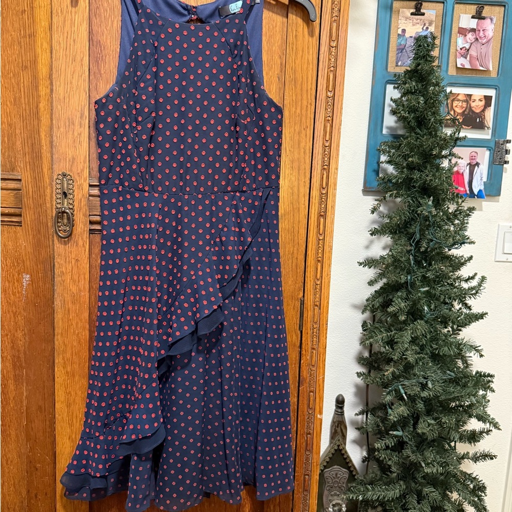 Eva Franco Asymmetrical Navy and Red Dress